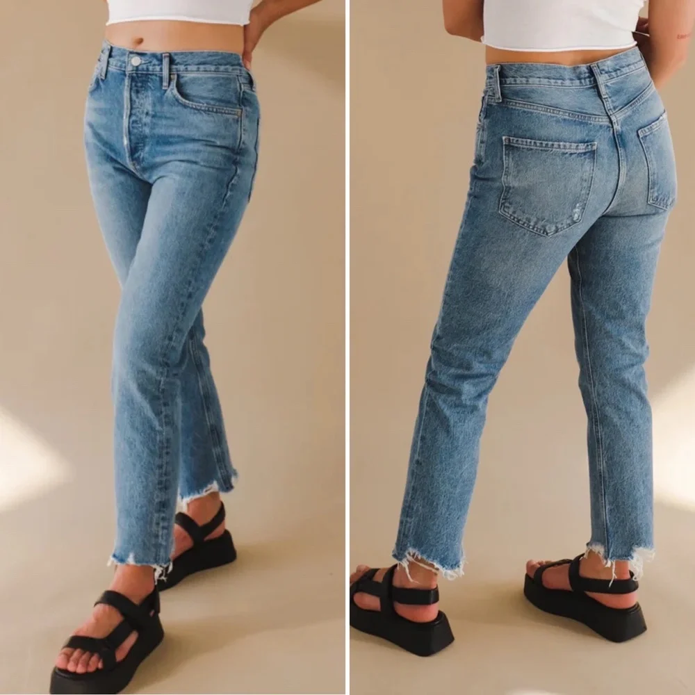 ✨NWT✨ AGOLDE Riley High Rise Slim Straight Crop Jean in Haven Blue Sz 30 - Picture 4 of 12